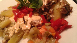 Houby zapečené v bylinkovém jogurtu