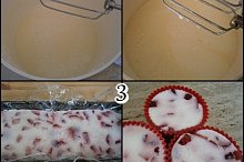 1prošleháme želatinu2přidáme kefír+cukr3vmícháme ovoce a plníme do forny