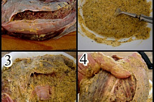 1.marináda2.maso propícháme nožem3.obalíme v marinádě4.rukama pořádně vetřeme