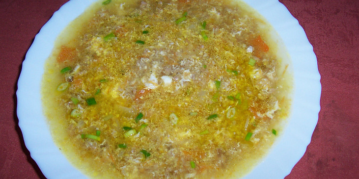 Polévka z mletého masa - oblíbená ze školní jídelny (.... uvařeno, nalito)