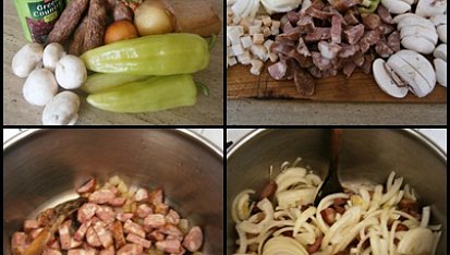 Fazolový guláš s uzeninou a žampiony, část použitých surovin+postup