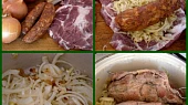 Krkovička plněná v cibuličce pečená, část použitých surovin+postup
