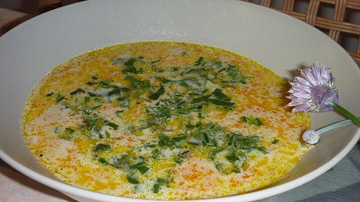 Pampelišková polévka s mrkví a pažitkou