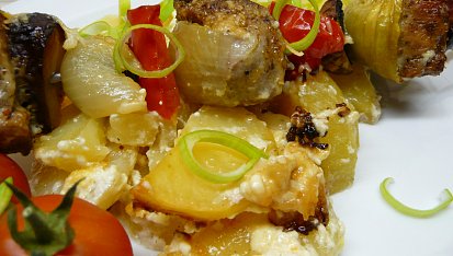 Špíz z vepřové panenky na smetanovo - parmezánových bramborách