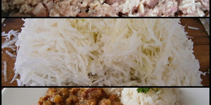 Jemný kedlubnový guláš (mleté maso se slaninou a domácí klobásou)