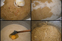 Ponorným mixérem rozmixujeme.Přilijeme mléko,necháme provřít,přidáme vejce,rozmícháme a 2minuty povaříme