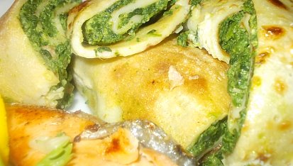 Špenátovo - mangoldové palačinky se slaninou/k lososovým steakům/