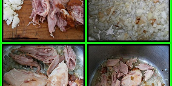 Uzená kuřecí stehna"pečená"v papiňáku (Maso obereme,kosti a kůži necháme na vývar,cibuli…)