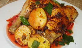 Kuře pečené  na mrkvovo-řepném a zelném polštáři