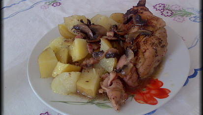 Pečené kuře  se žampiony
