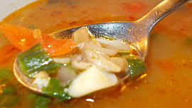 Polévka z hlívy ústřičné, chilli papriček a řapíkatého celeru