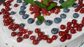 Smetanovo-tvarohový dort s rybízem a meruňkami