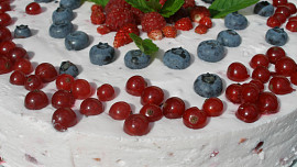 Smetanovo-tvarohový dort s rybízem a meruňkami