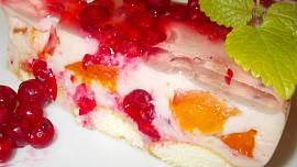 Smetanovo-tvarohový dort s rybízem a meruňkami