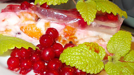 Smetanovo-tvarohový dort s rybízem a meruňkami