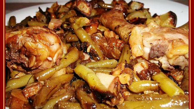 Vypečené fazolkové kuře na slanině s adžikou, Vypečené fazolkové kuře na slanině s adžikou