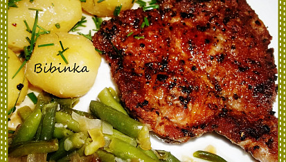 Zlatý krkovičkový steak s fazolkami, Zlatý krkovičkový steak s fazolkama