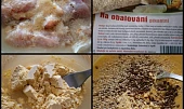 Kuřecí řízky v"Hrašce", Naložené maso v marinádě.Směs Hraška.Příprava těstíčka.