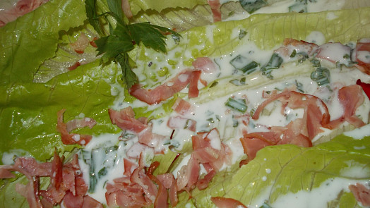 Řimský salát s dresinkem z podmáslí a s medvědím česnekem