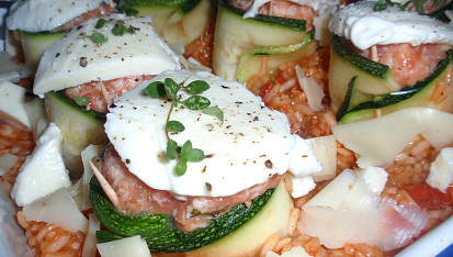 Cuketový gratin, mozzarella na roládce