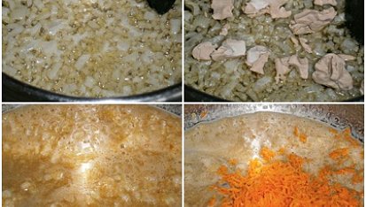 Kvasnicová cibulajda, Na másle zpěníme drobně pokrájenou půlku cibule.Rozdrobíme kvasnice.Necháme zezlátnout.Přidáme nastrouhanou mrkev.