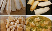 Kvasnicová cibulajda (Rohlíky nakrájíme na plátky,na másle osmažíme a nakrájíme na kostičky.Horkou polévku podáváme s osmaženým rohlíkem a sypeme zelenou částí lahůdkové cibulky)