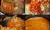Uzená krémová česnečka se zeleninou, Suroviny na vývar+část ostatních.Zeleninu orestujeme,zalijeme uzeným vývarem a vaříme 15 minut.
