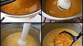 Uzená krémová česnečka se zeleninou, Část zeleniny odebereme stranou,zbytek rozmixujeme,přidáme odebranou část nazpět,dáme česnek,vejce a necháme chvíli provařit