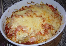 Rajčatovo-houbové lasagne se šunkou a sýrem