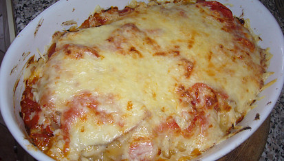 Rajčatovo-houbové lasagne se šunkou a sýrem