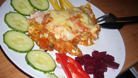 Rajčatovo-houbové lasagne se šunkou a sýrem