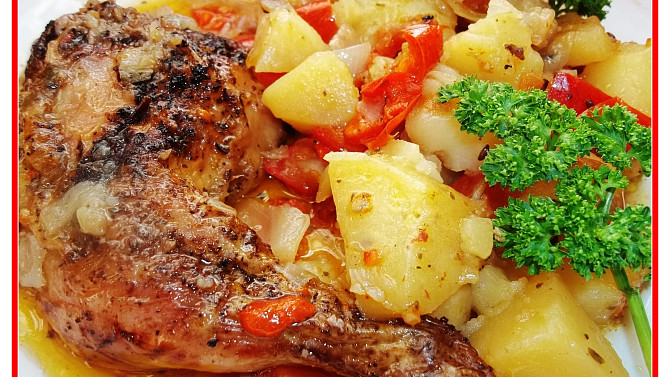 Staročeské  kuře pečené v zelenině i s přílohou, Staročeské kuře pečené v zelenině s přílohou