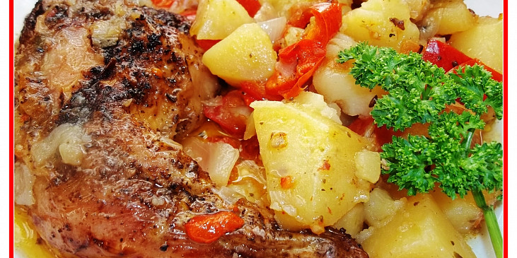 Staročeské kuře pečené v zelenině s přílohou
