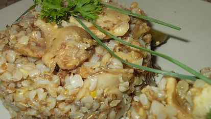 Houbový kuba z pohanky - podle receptu  "Černý Kuba"
