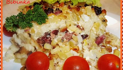Směska s domácím uzeným masem a řapíkatým celerem, detail...