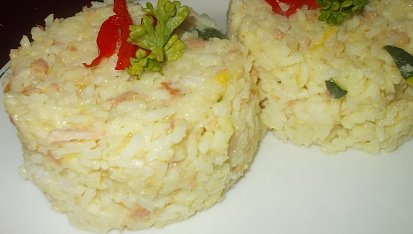 Rizoto s cuketou, uzeným kuřecím masem a sýrem