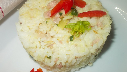 Rizoto s cuketou, uzeným kuřecím masem a sýrem