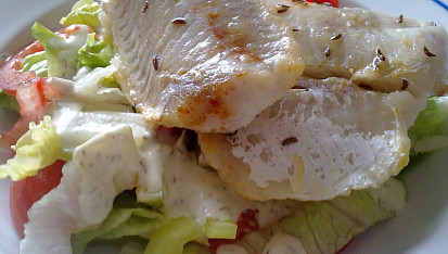 Lehký zeleninový salát s rybou na másle