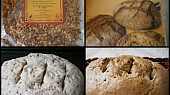 Kefírový chléb s Aztéckým pokladem, část použitých surovin,nakynutý chleba před pečením a upečený