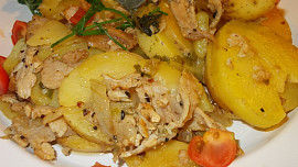 Brambory s uzeninou z papiňáku