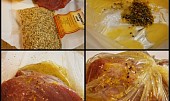 Hovězí na pomeranči a citronovém pepři v papiňáku (část použitých surovin+naložené maso)