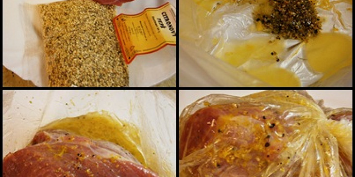 Hovězí na pomeranči a citronovém pepři v papiňáku (část použitých surovin+naložené maso)