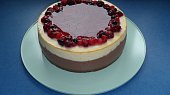 Cheesecake s třešněmi ve stylu New York, dvoubarevný s lesním ovocem