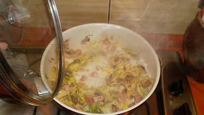 Kapustove ragu s bramborovymi plackami, duseni