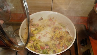 Kapustove ragu s bramborovymi plackami, duseni