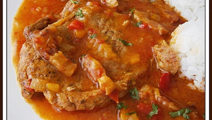 Vepřový plátek v zelenině a polotovaru z papiňáku, Vepřový plátek v zelenině