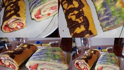 Čokoládová / marmeládová roláda, Roládka , na fotce se šlehačkou a jahodami