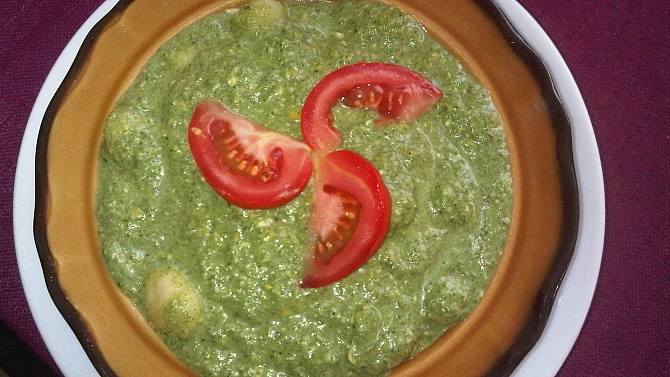 Gnocchi se špenátovým pyré, Nivou a kukuřicí, Gnocchi se špenátovým pyré, nivou a kukuřicí