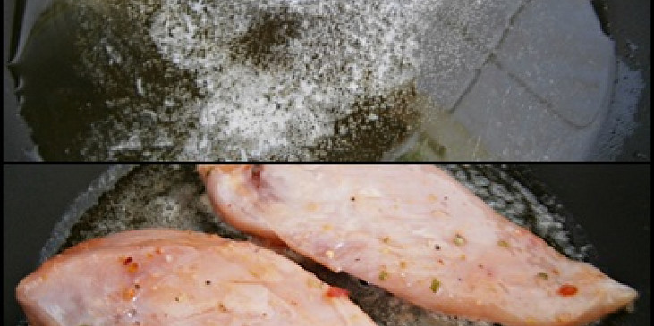 Kuřecí prsa v marinádě z okořeněné marmelády (Rozehřejeme si máslo s olejem a vložíme na prudko…)
