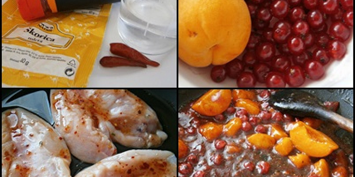 Kuřecí prsa v meruňkovici, s pikantním ovocným přelivem (Použité suroviny na marinádu.Marinované plátky…)